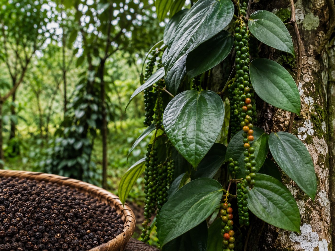 Black pepper vine with berries